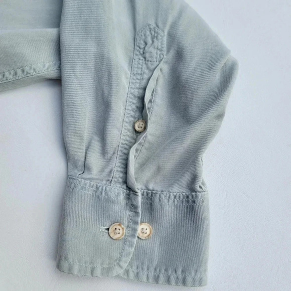 Tasso Elba Mens Grey Green Button Down Long Sleeve Shirt Cotton Tencel Twill M - Picture 5 of 9